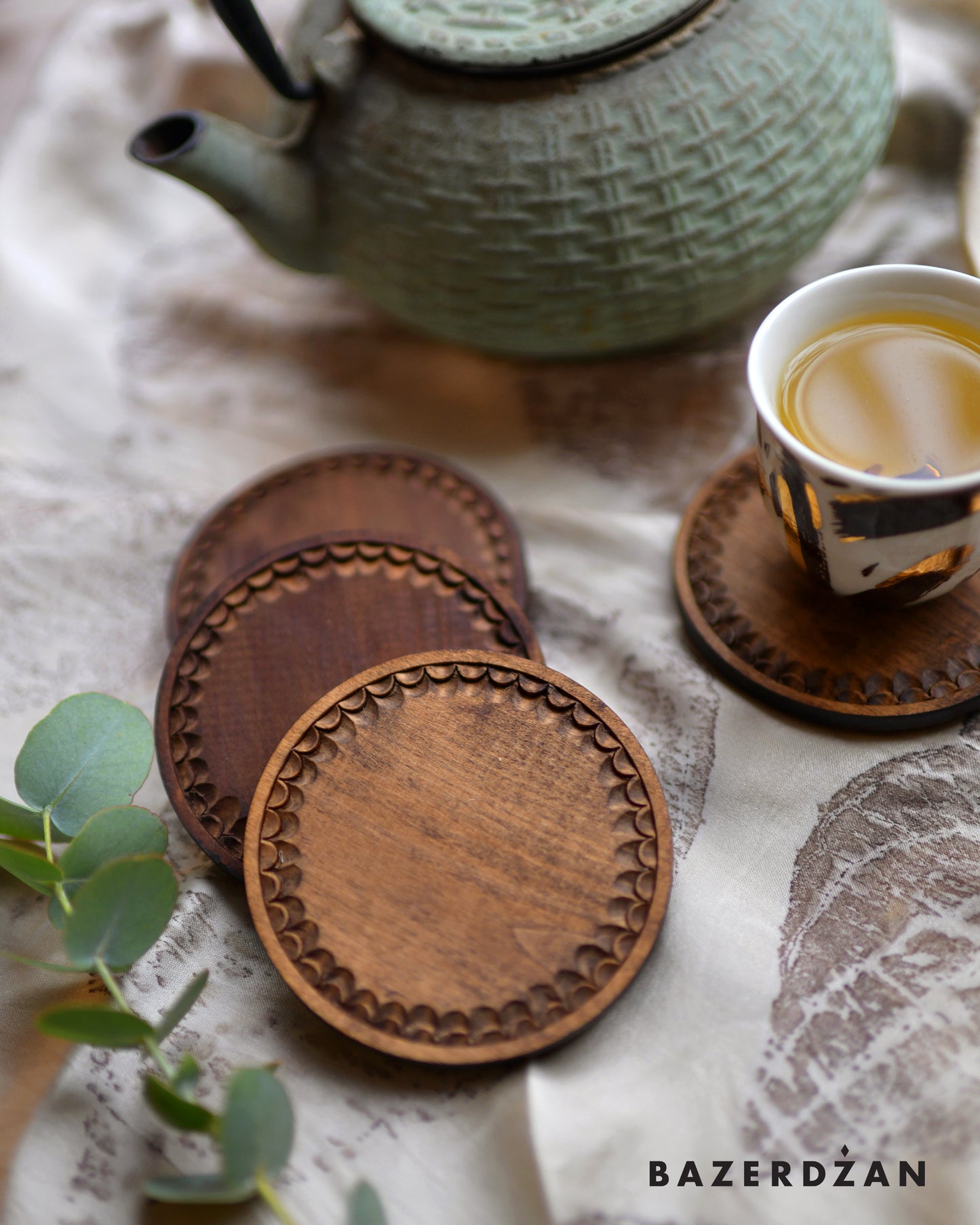 Hand Carved Wooden Coasters Set