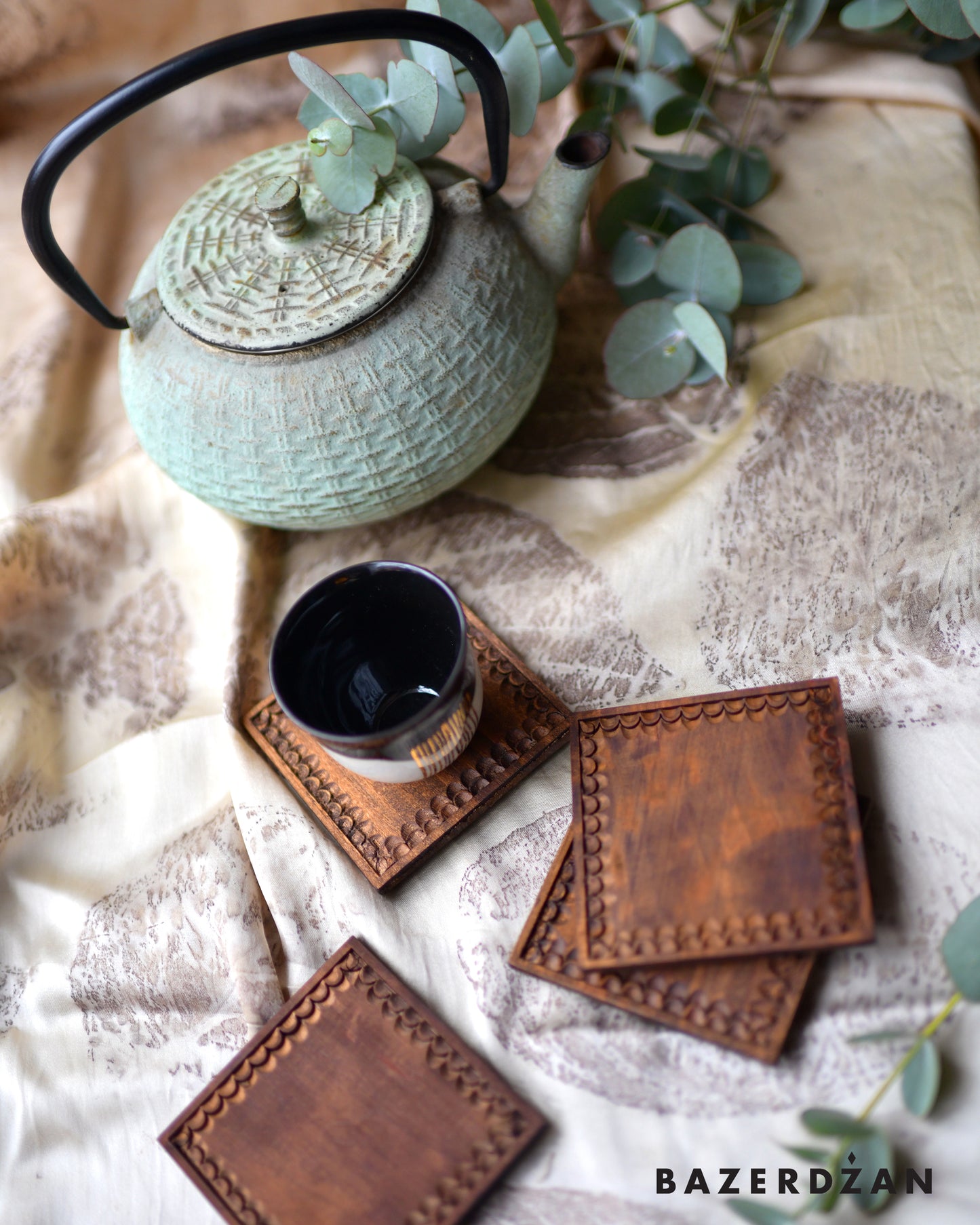 Hand Carved Wooden Coasters Set