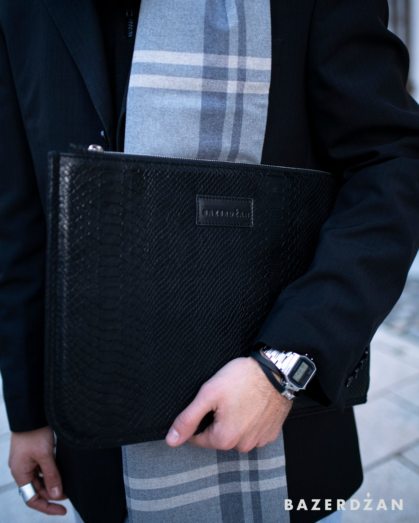 Black Croc Leather Laptop Case by Bazerdzan